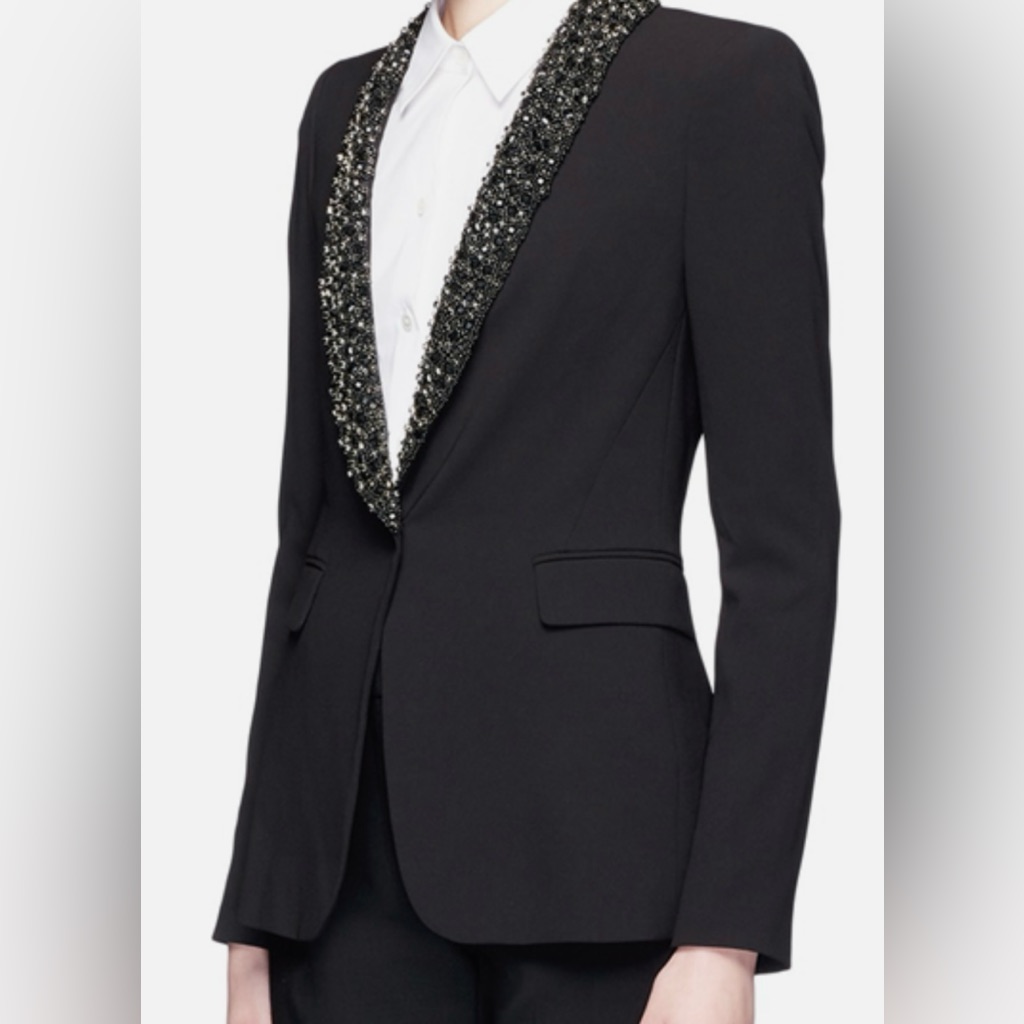 Alice + Olivia Black Embellished Shawl Collar Blazer